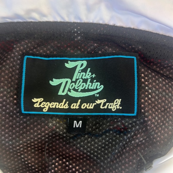 Pink Dolphin bright Retro style hooded windbreaker.  Fully lined size M, NWOT. - Picture 9 of 10